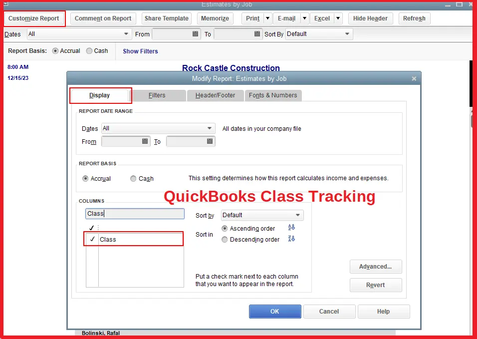 QuickBooks Class Tracking